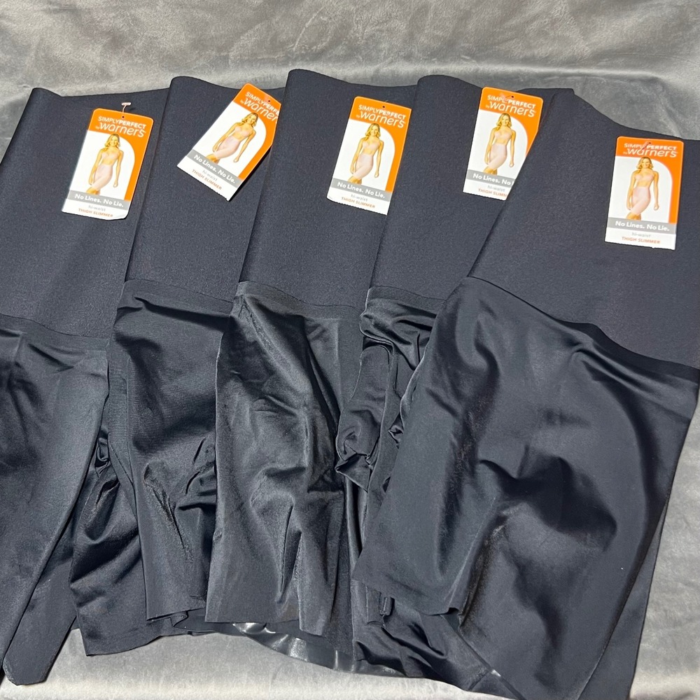 Warners Womens Hi-Waist Thigh Slimmer Shapewear Black Bundle Lot of 5 Small